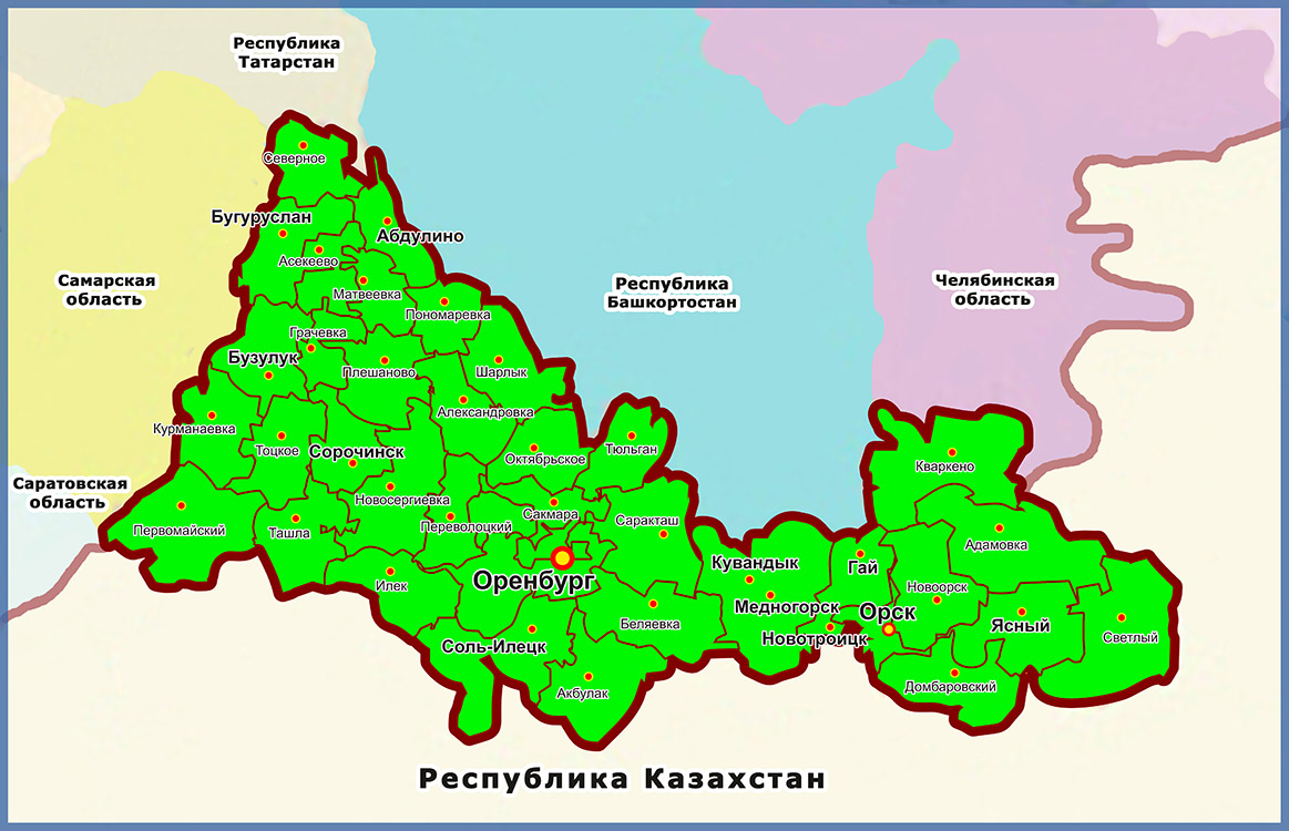 Карта с озерами оренбургской области